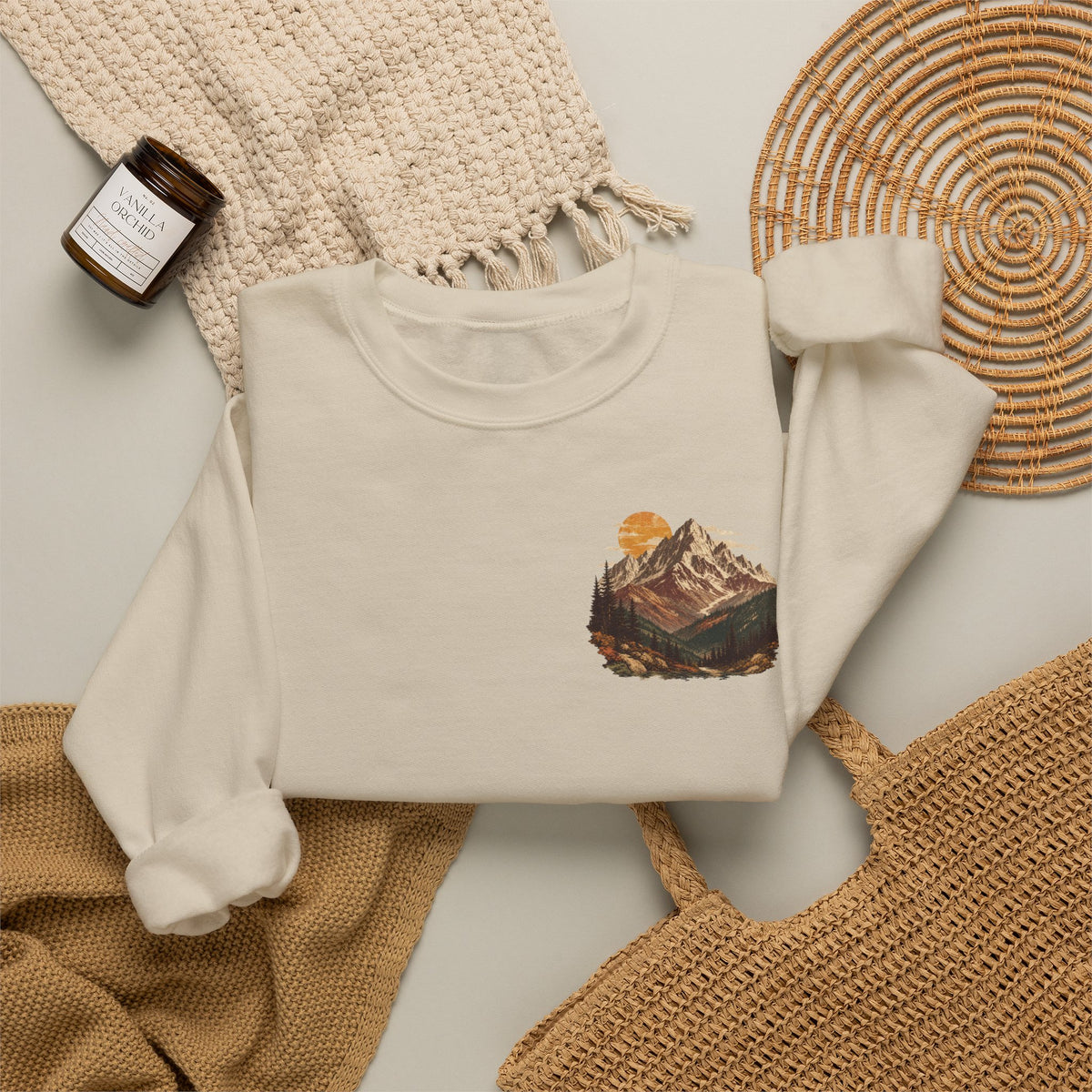 Autumn Mountain Sweatshirt – Vintage Fall Mountains Crewneck, Outdoorsy Back Print