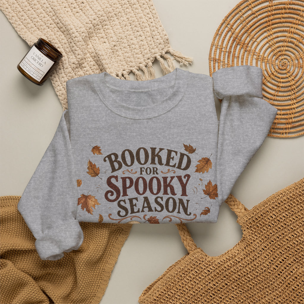 Booked for Spooky Season Sweatshirt, Cozy Ghost Fall Crewneck, Bookish Halloween Sweatshirt