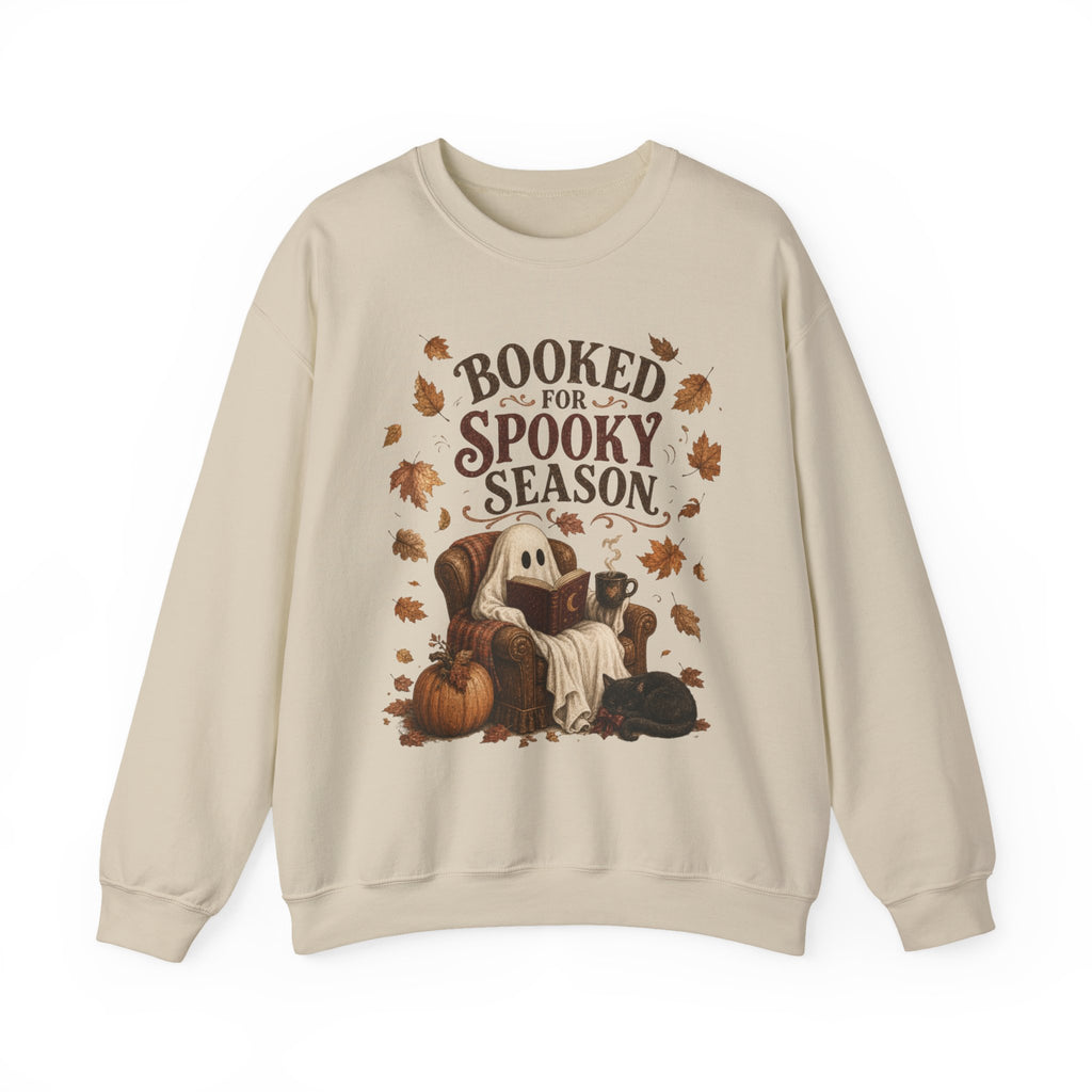 Booked for Spooky Season Sweatshirt, Cozy Ghost Fall Crewneck, Bookish Halloween Sweatshirt