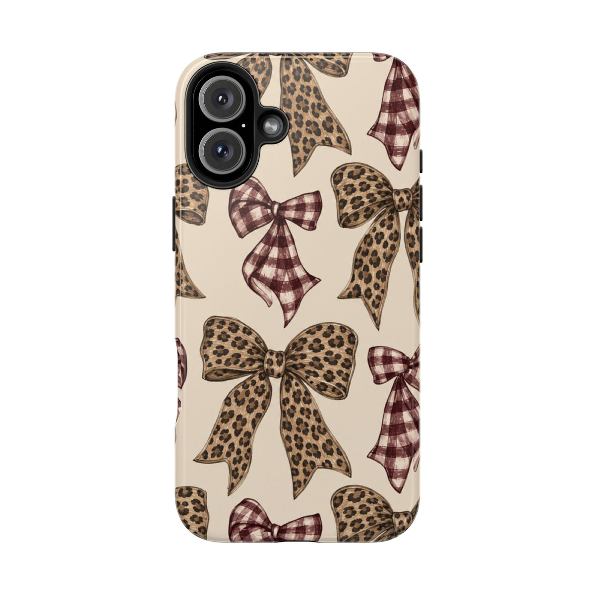Leopard Bow Phone Case, Plaid Coquette iPhone Case, Neutral Tough Case