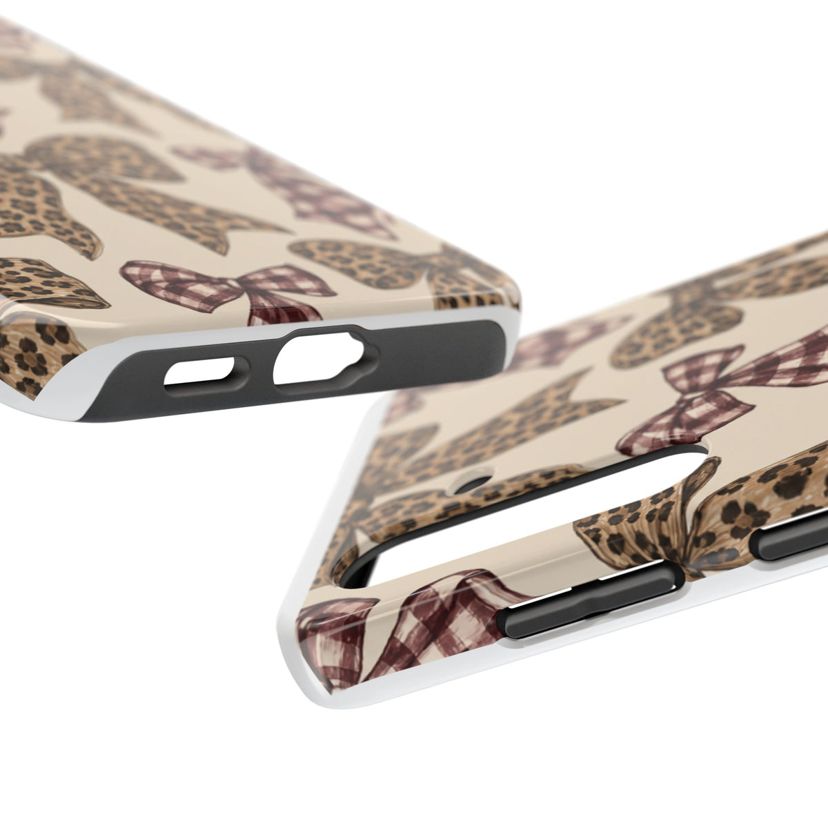 Leopard Bow Phone Case, Plaid Coquette iPhone Case, Neutral Tough Case