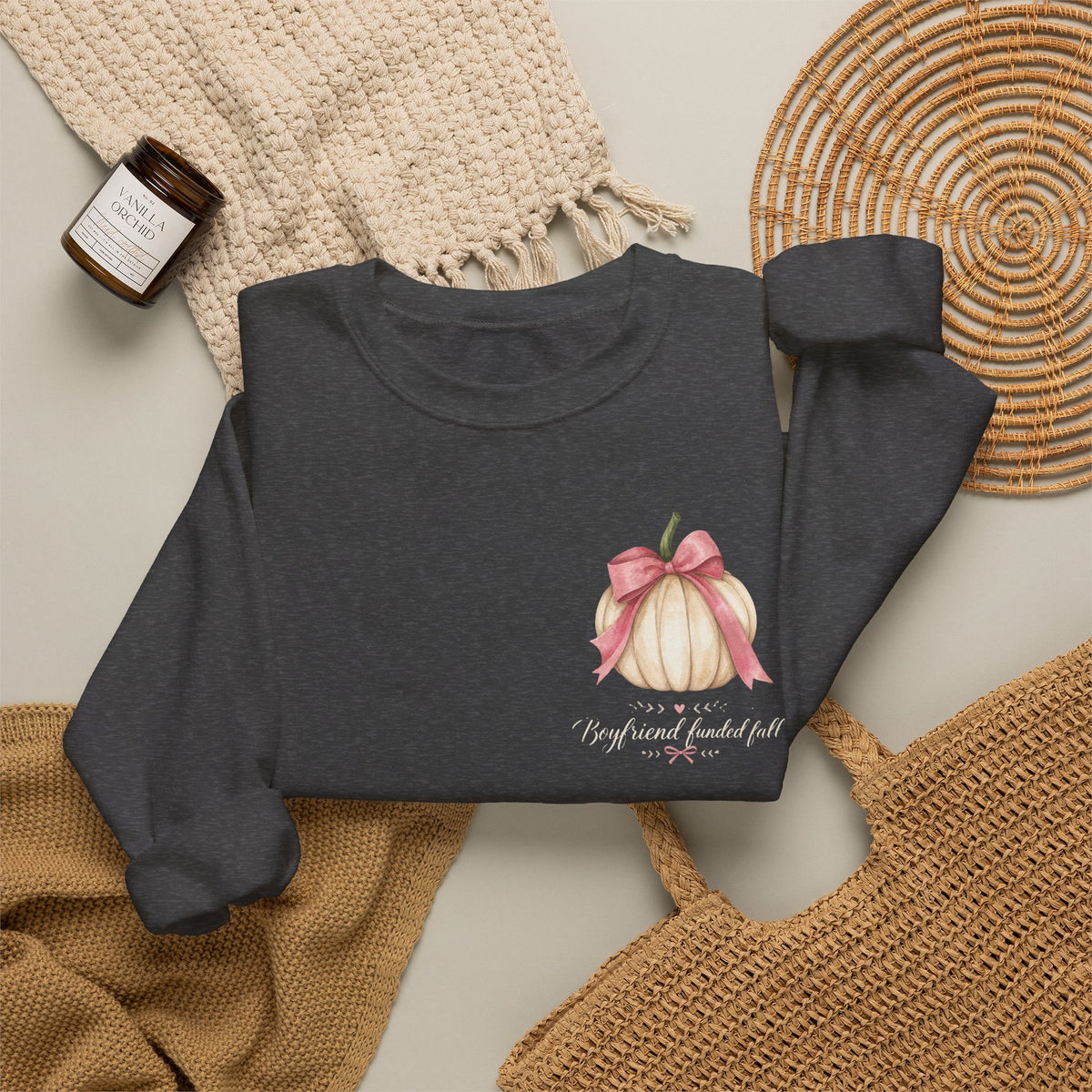Boyfriend Funded Fall Sweatshirt – Pink Bow Pumpkin Crewneck