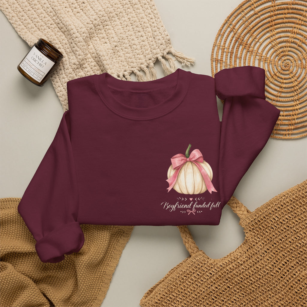 Boyfriend Funded Fall Sweatshirt – Pink Bow Pumpkin Crewneck