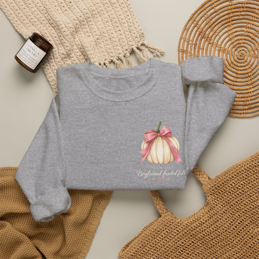 Boyfriend Funded Fall Sweatshirt – Pink Bow Pumpkin Crewneck