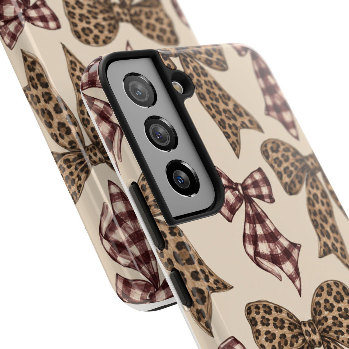Leopard Bow Phone Case, Plaid Coquette iPhone Case, Neutral Tough Case