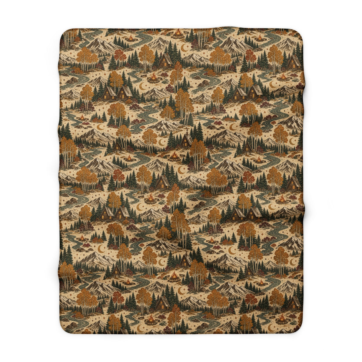 Mountain Lodge Sherpa Blanket – Vintage Cabin & Forest Throw Blanket