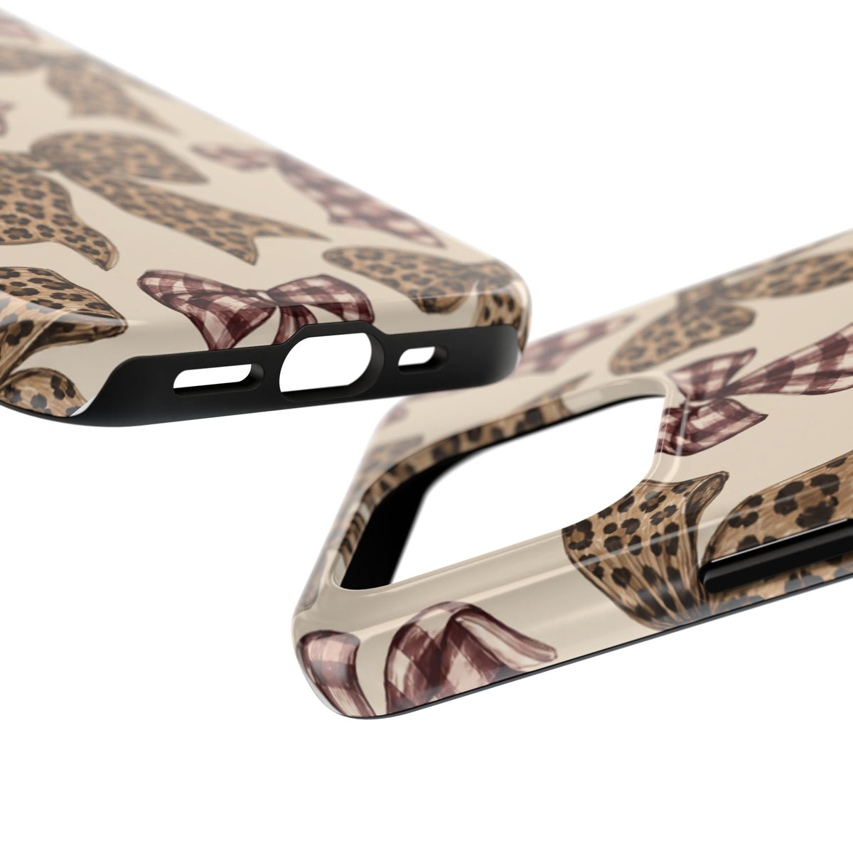 Leopard Bow Phone Case, Plaid Coquette iPhone Case, Neutral Tough Case