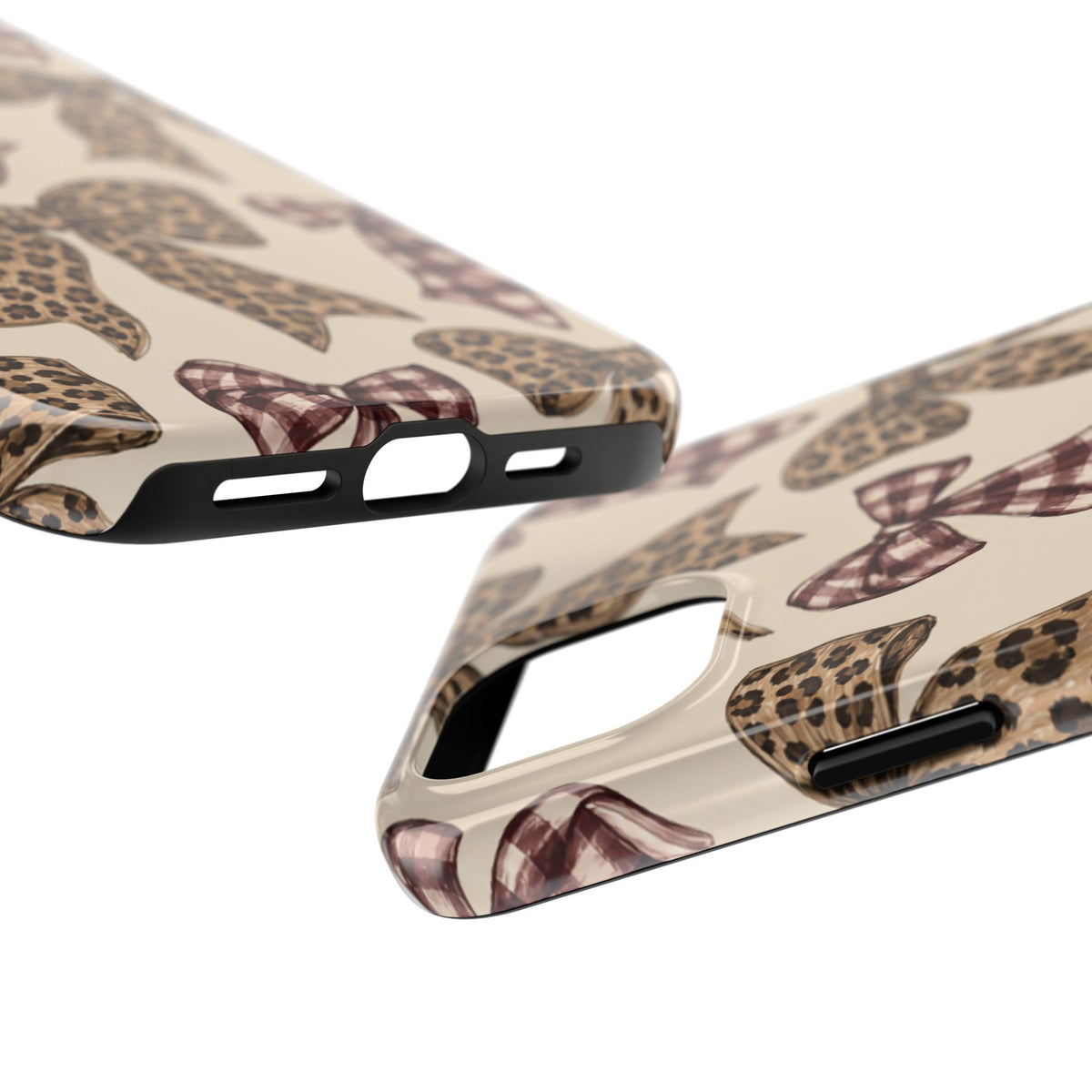 Leopard Bow Phone Case, Plaid Coquette iPhone Case, Neutral Tough Case