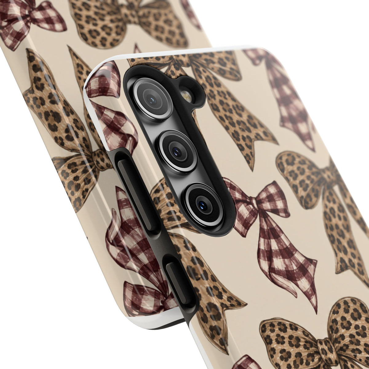 Leopard Bow Phone Case, Plaid Coquette iPhone Case, Neutral Tough Case
