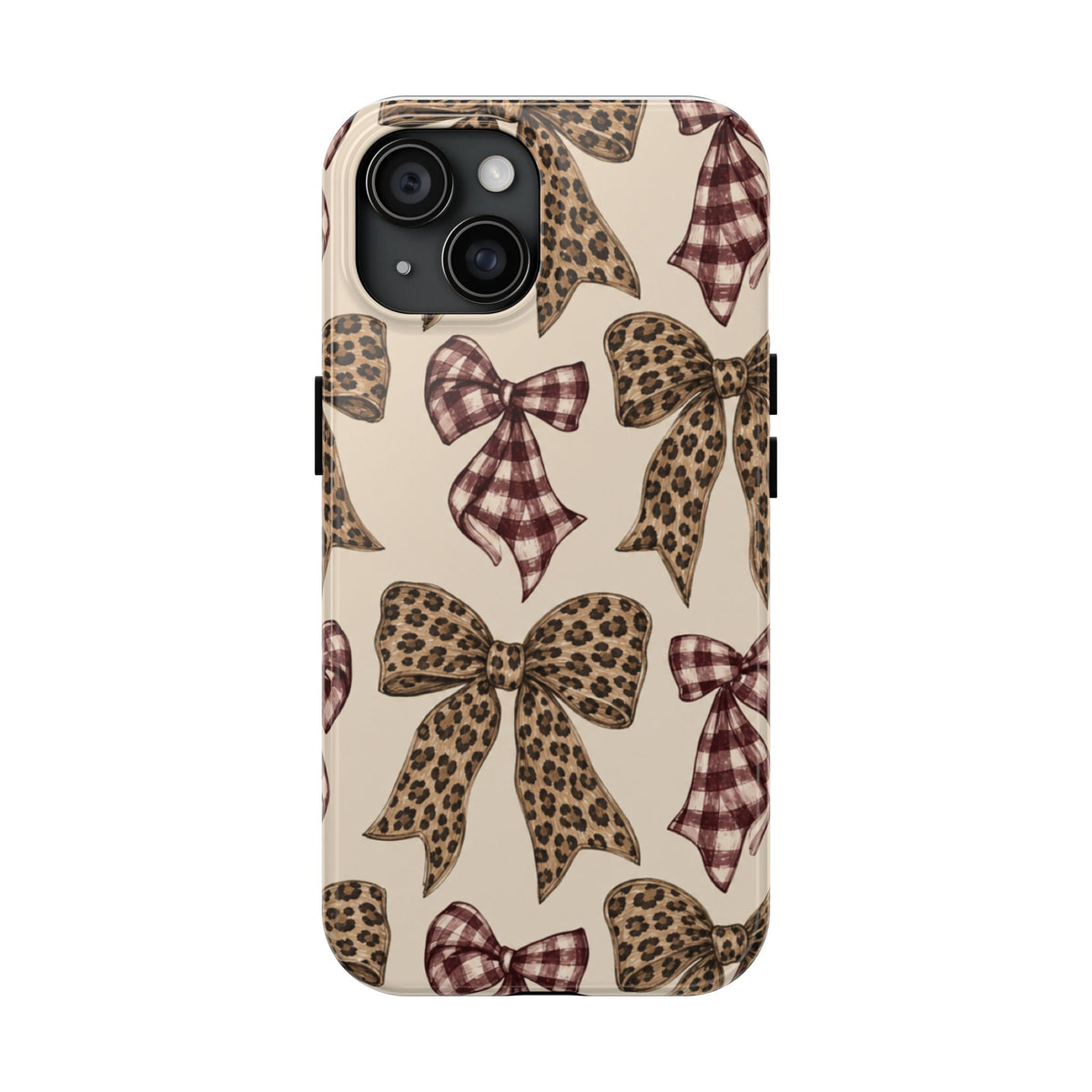 Leopard Bow Phone Case, Plaid Coquette iPhone Case, Neutral Tough Case