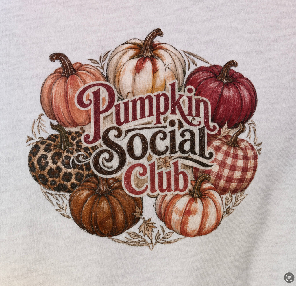 Pumpkin Social Club Sweatshirt, Vintage Fall Pumpkin Crewneck, Leopard & Gingham Autumn Graphic