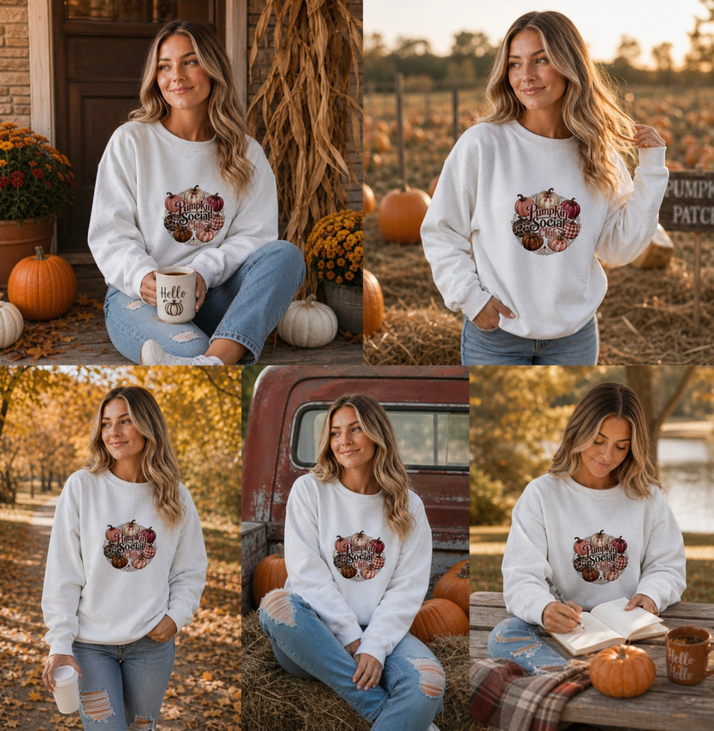 Pumpkin Social Club Sweatshirt, Vintage Fall Pumpkin Crewneck, Leopard & Gingham Autumn Graphic