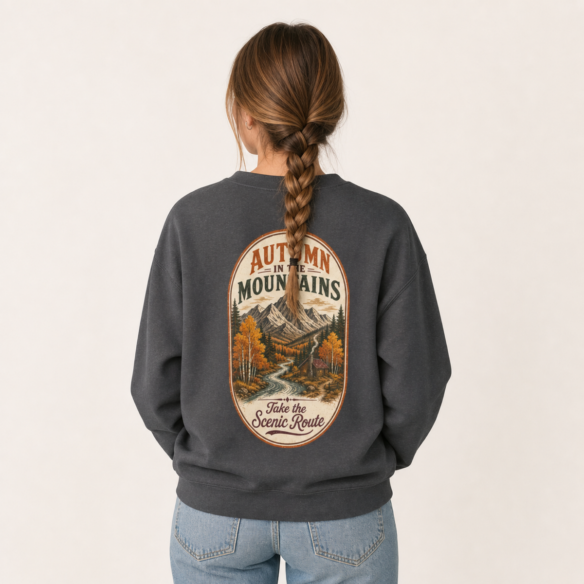 Autumn Mountain Sweatshirt – Vintage Fall Mountains Crewneck, Outdoorsy Back Print