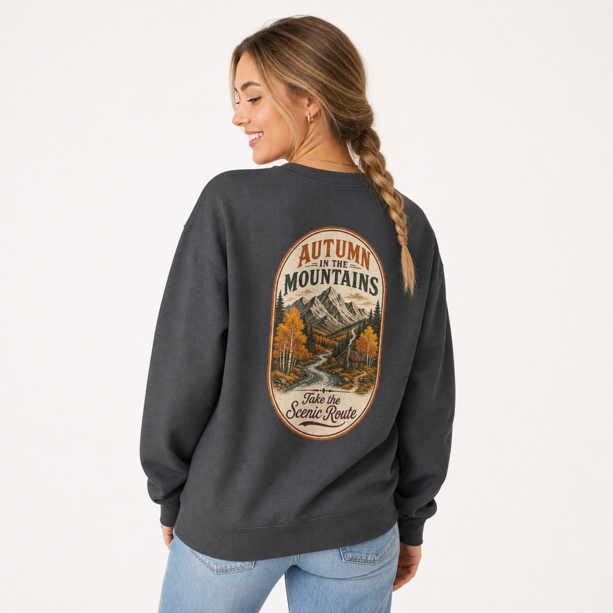 Autumn Mountain Sweatshirt – Vintage Fall Mountains Crewneck, Outdoorsy Back Print
