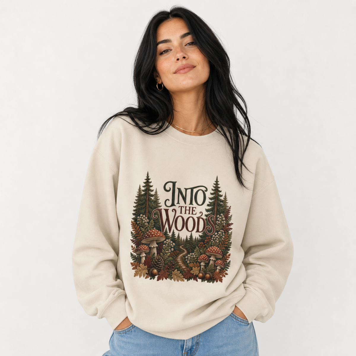 Into the Woods Sweatshirt, Vintage Forest Mushroom Crewneck, Cozy Cabincore Fall Sweatshirt