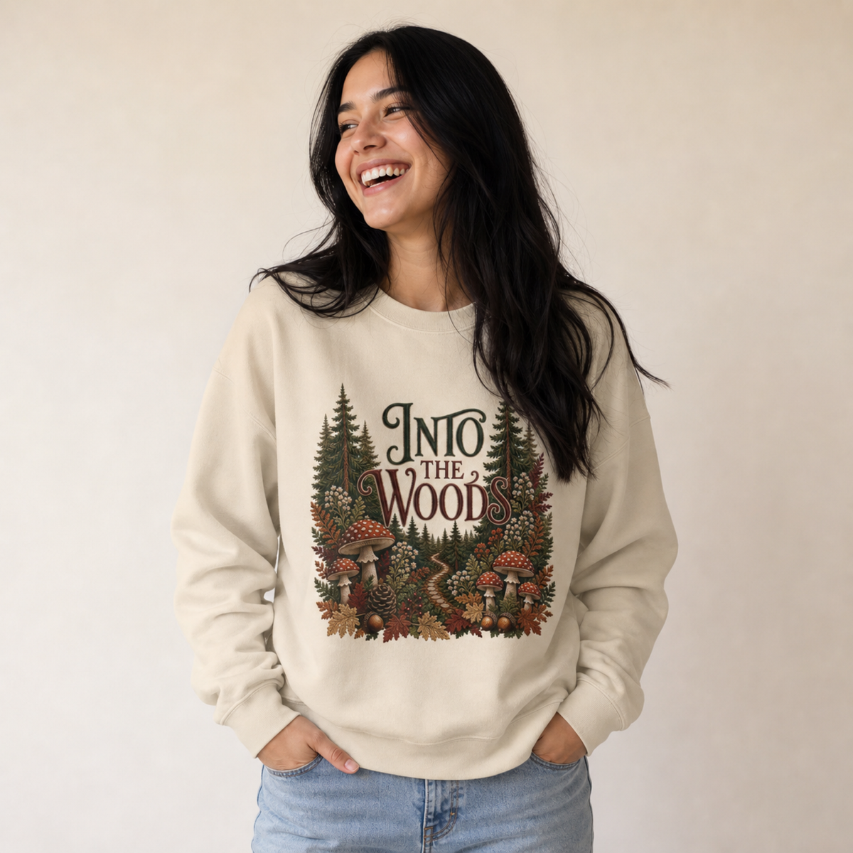 Into the Woods Sweatshirt, Vintage Forest Mushroom Crewneck, Cozy Cabincore Fall Sweatshirt