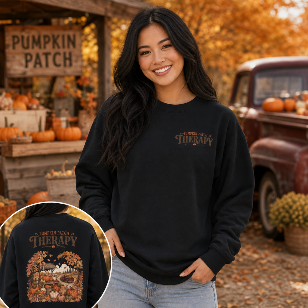 Pumpkin Patch Therapy Sweatshirt, Vintage Pumpkin Patch Crewneck, Fall Back Print Sweater
