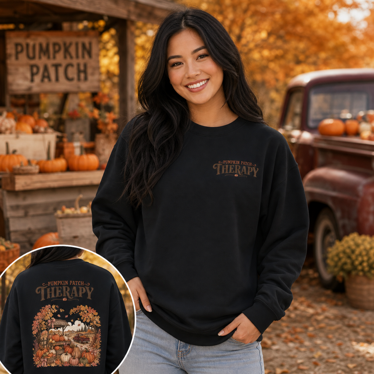 Pumpkin Patch Therapy Sweatshirt, Vintage Pumpkin Patch Crewneck, Fall Back Print Sweater