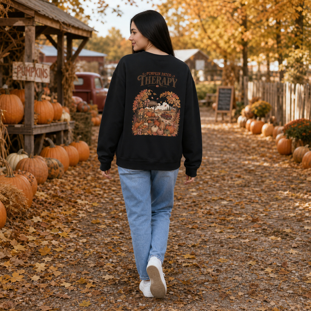 Pumpkin Patch Therapy Sweatshirt, Vintage Pumpkin Patch Crewneck, Fall Back Print Sweater