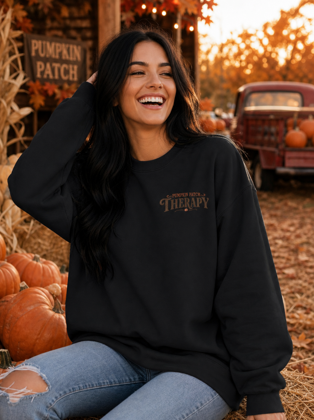 Pumpkin Patch Therapy Sweatshirt, Vintage Pumpkin Patch Crewneck, Fall Back Print Sweater