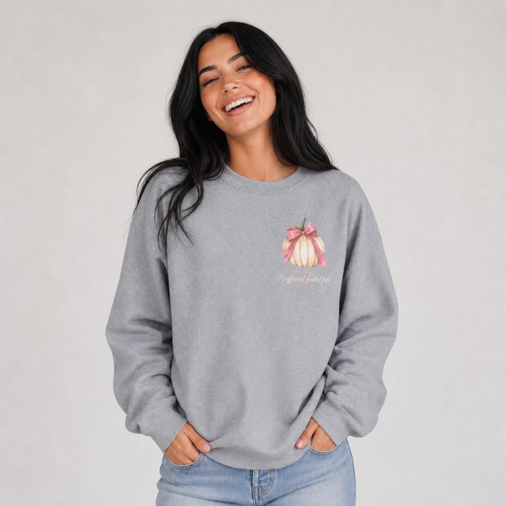 Boyfriend Funded Fall Sweatshirt – Pink Bow Pumpkin Crewneck