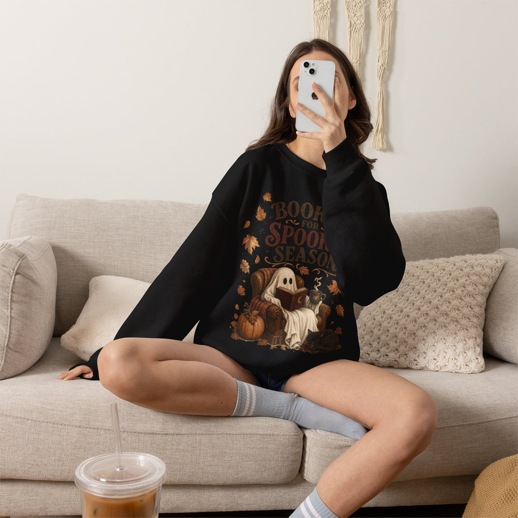 Booked for Spooky Season Sweatshirt, Cozy Ghost Fall Crewneck, Bookish Halloween Sweatshirt