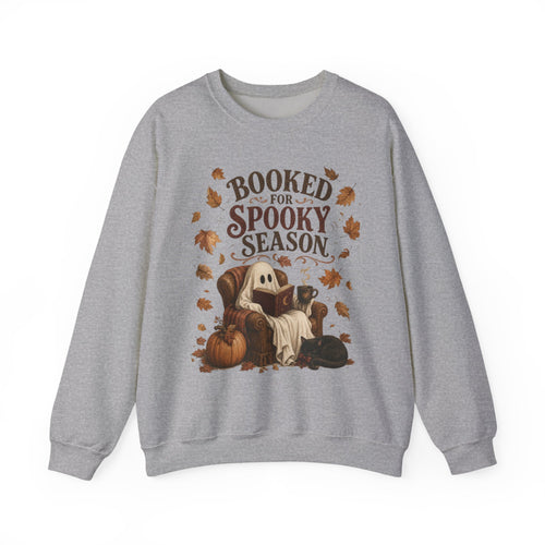 Booked for Spooky Season Sweatshirt, Cozy Ghost Fall Crewneck, Bookish Halloween Sweatshirt