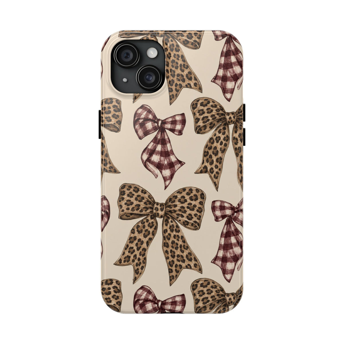 Leopard Bow Phone Case, Plaid Coquette iPhone Case, Neutral Tough Case