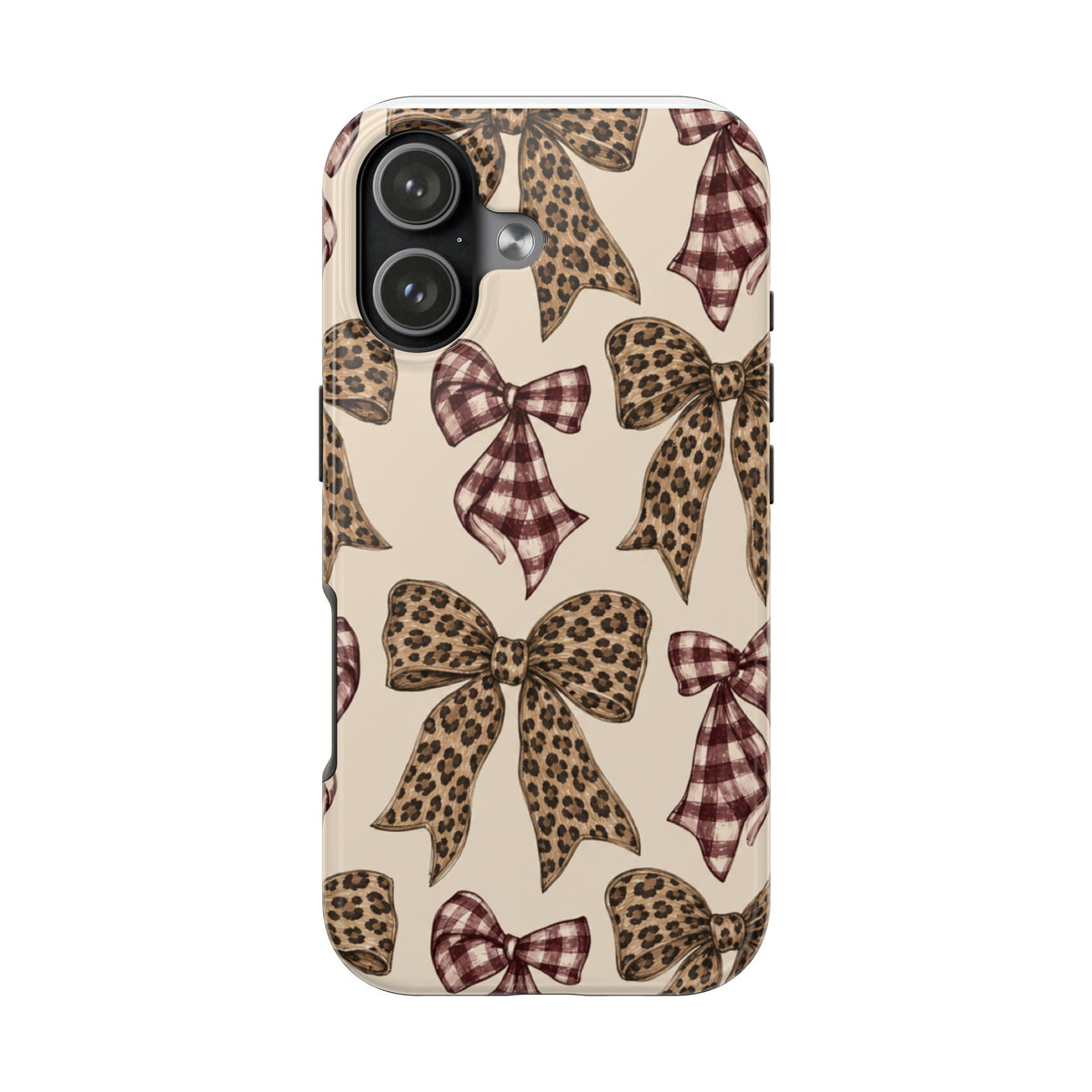 Leopard Bow Phone Case, Plaid Coquette iPhone Case, Neutral Tough Case