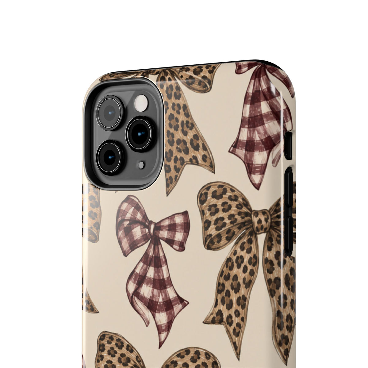 Leopard Bow Phone Case, Plaid Coquette iPhone Case, Neutral Tough Case
