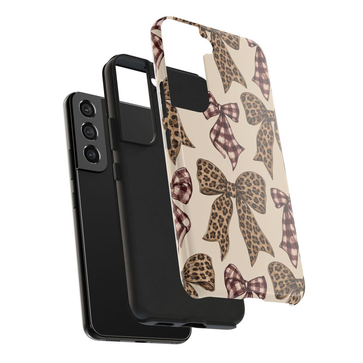 Leopard Bow Phone Case, Plaid Coquette iPhone Case, Neutral Tough Case