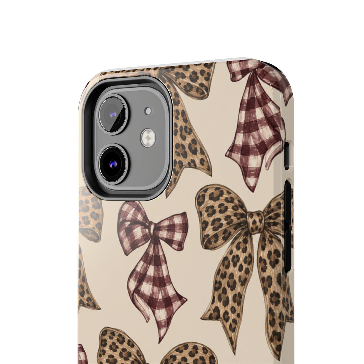 Leopard Bow Phone Case, Plaid Coquette iPhone Case, Neutral Tough Case