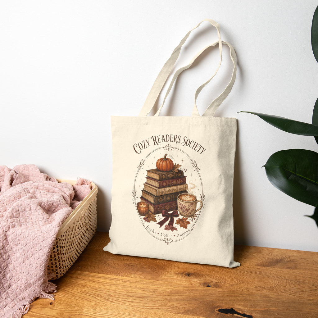 Cozy Readers Society Tote Bag, Book Lover Canvas Tote, Fall Bookish Gift
