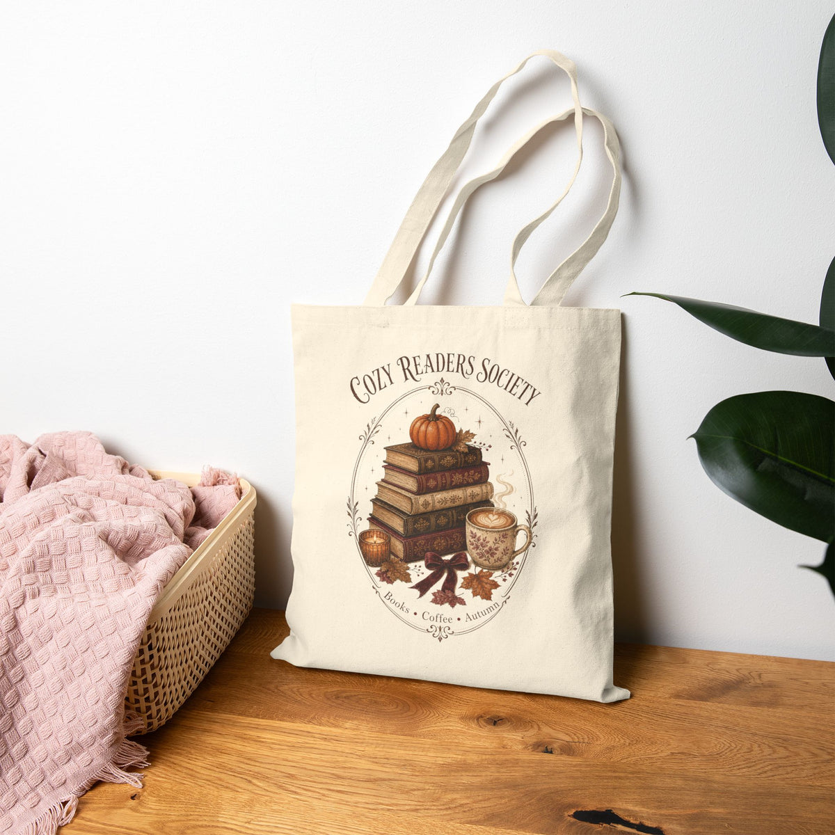 Cozy Readers Society Tote Bag, Book Lover Canvas Tote, Fall Bookish Gift