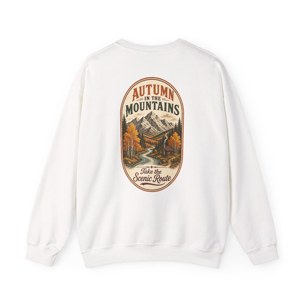 Autumn Mountain Sweatshirt – Vintage Fall Mountains Crewneck, Outdoorsy Back Print