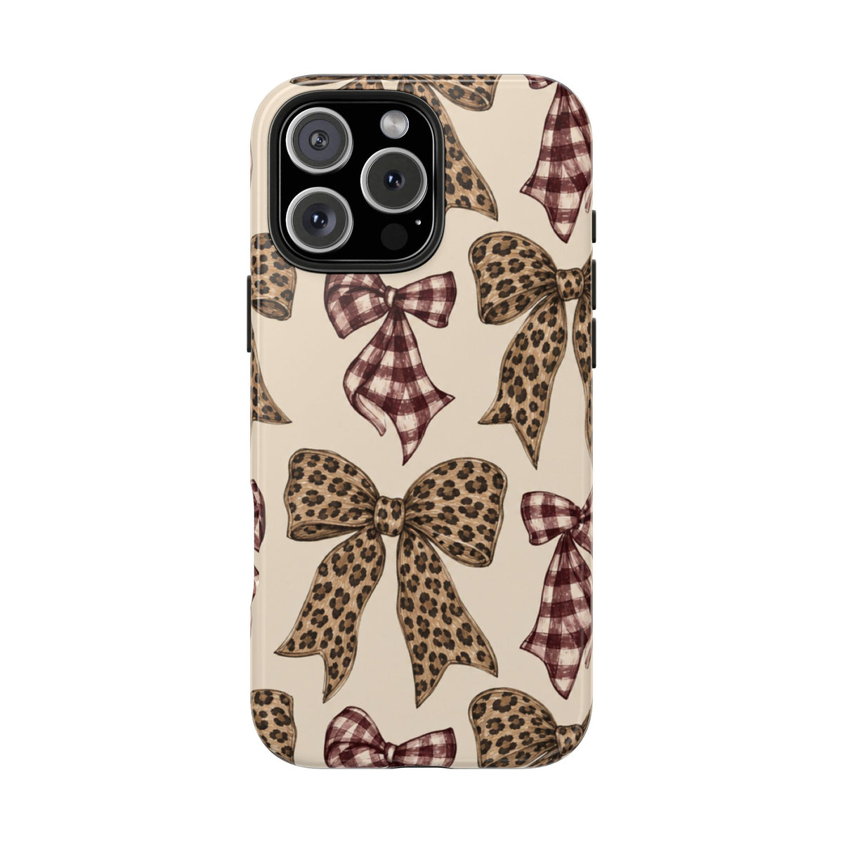 Leopard Bow Phone Case, Plaid Coquette iPhone Case, Neutral Tough Case