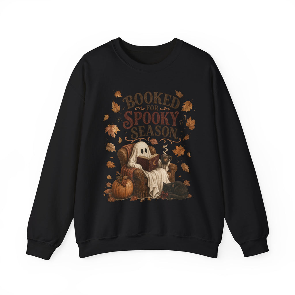 Booked for Spooky Season Sweatshirt, Cozy Ghost Fall Crewneck, Bookish Halloween Sweatshirt