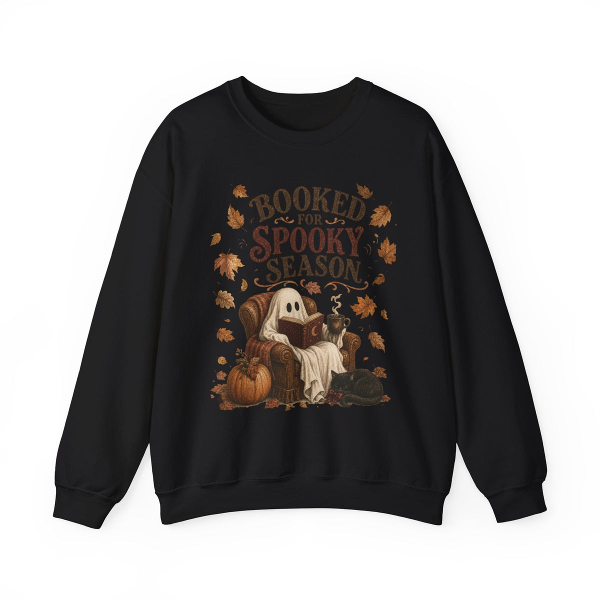 Booked for Spooky Season Sweatshirt, Cozy Ghost Fall Crewneck, Bookish Halloween Sweatshirt