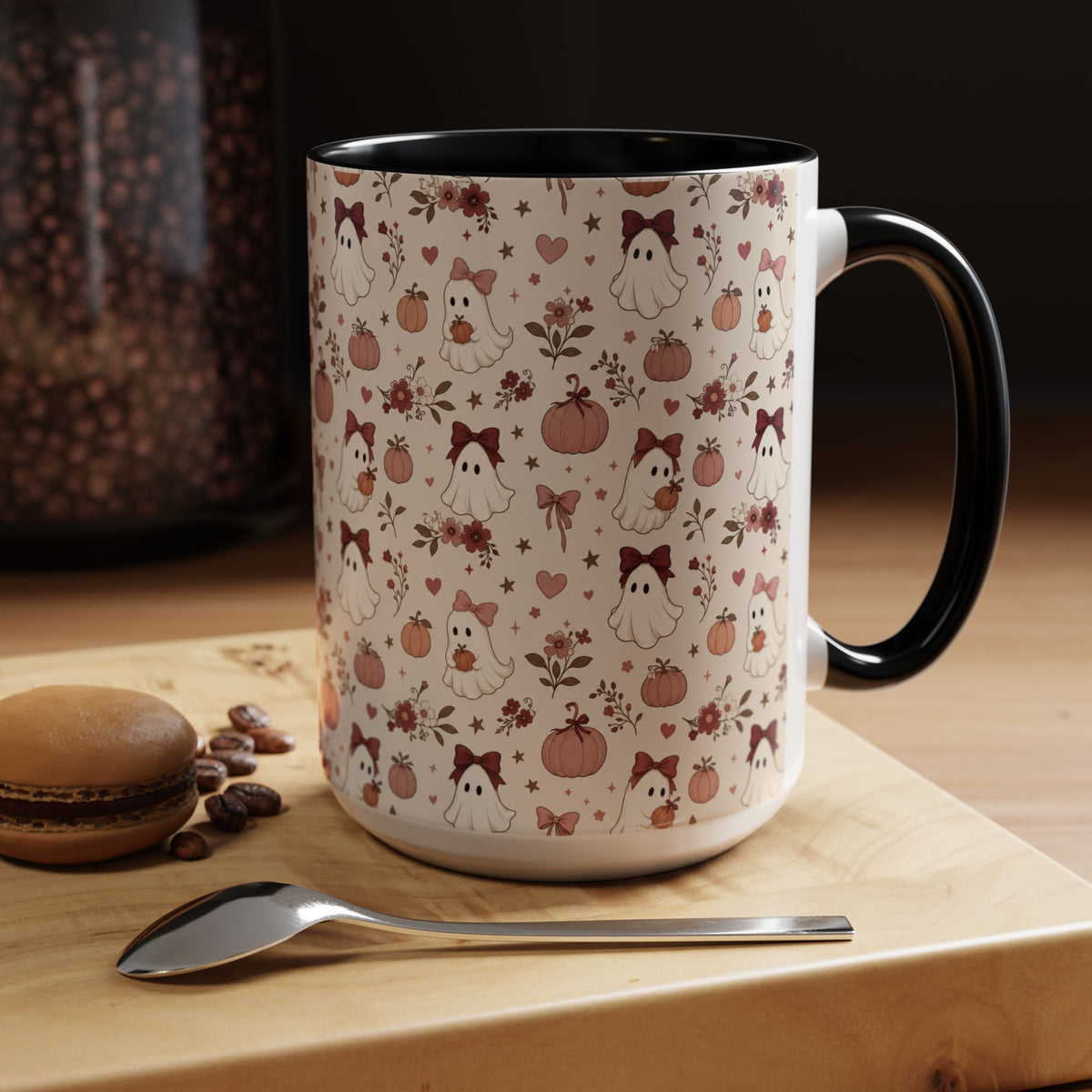 Cute Ghost & Pumpkin Mug – Coquette Fall Coffee Cup