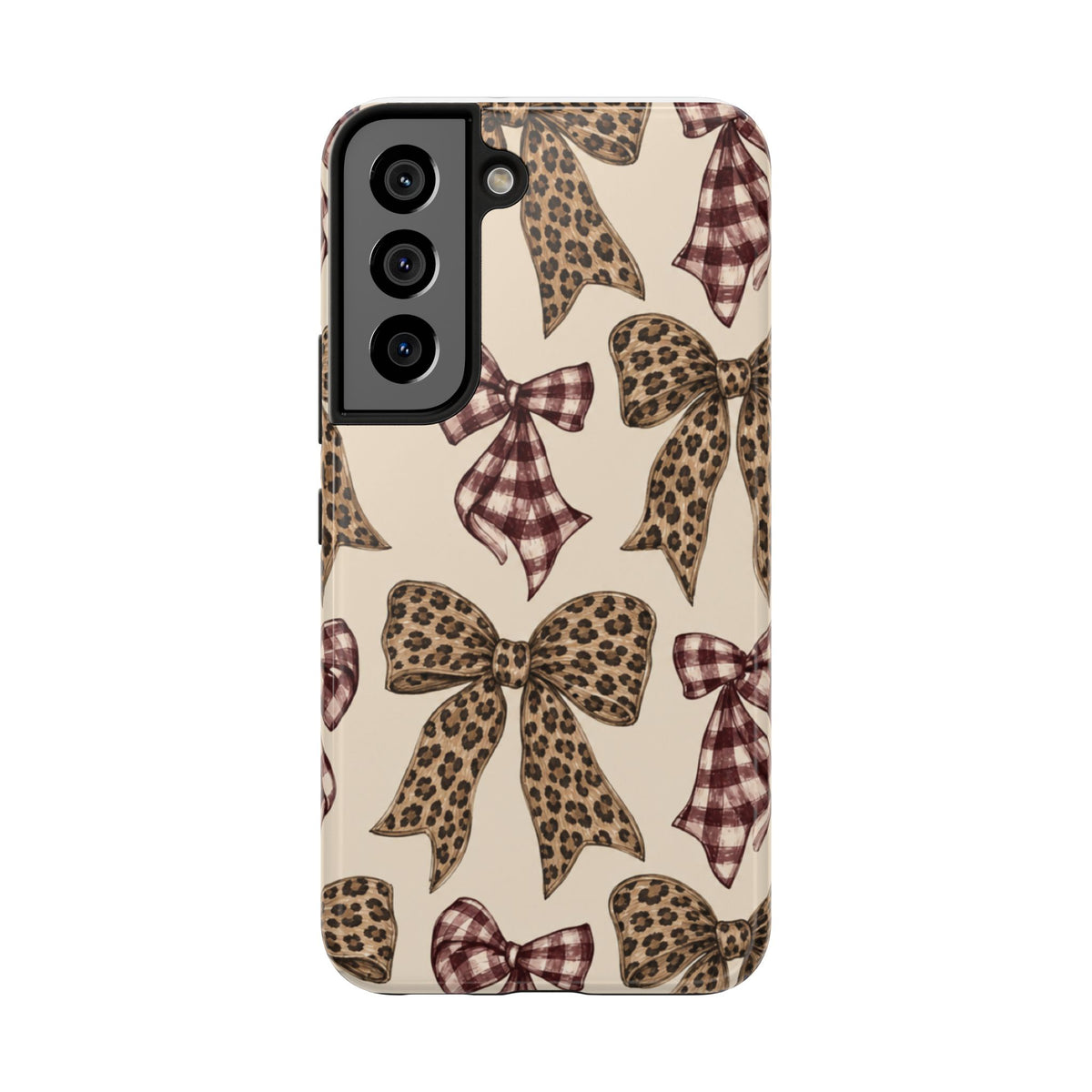 Leopard Bow Phone Case, Plaid Coquette iPhone Case, Neutral Tough Case