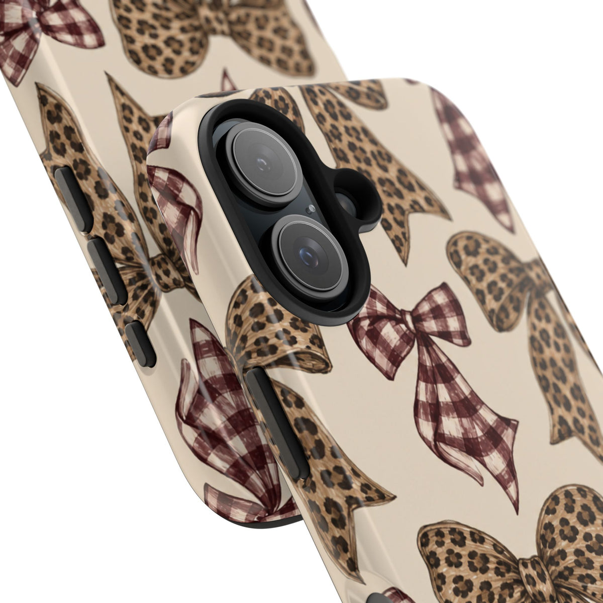 Leopard Bow Phone Case, Plaid Coquette iPhone Case, Neutral Tough Case