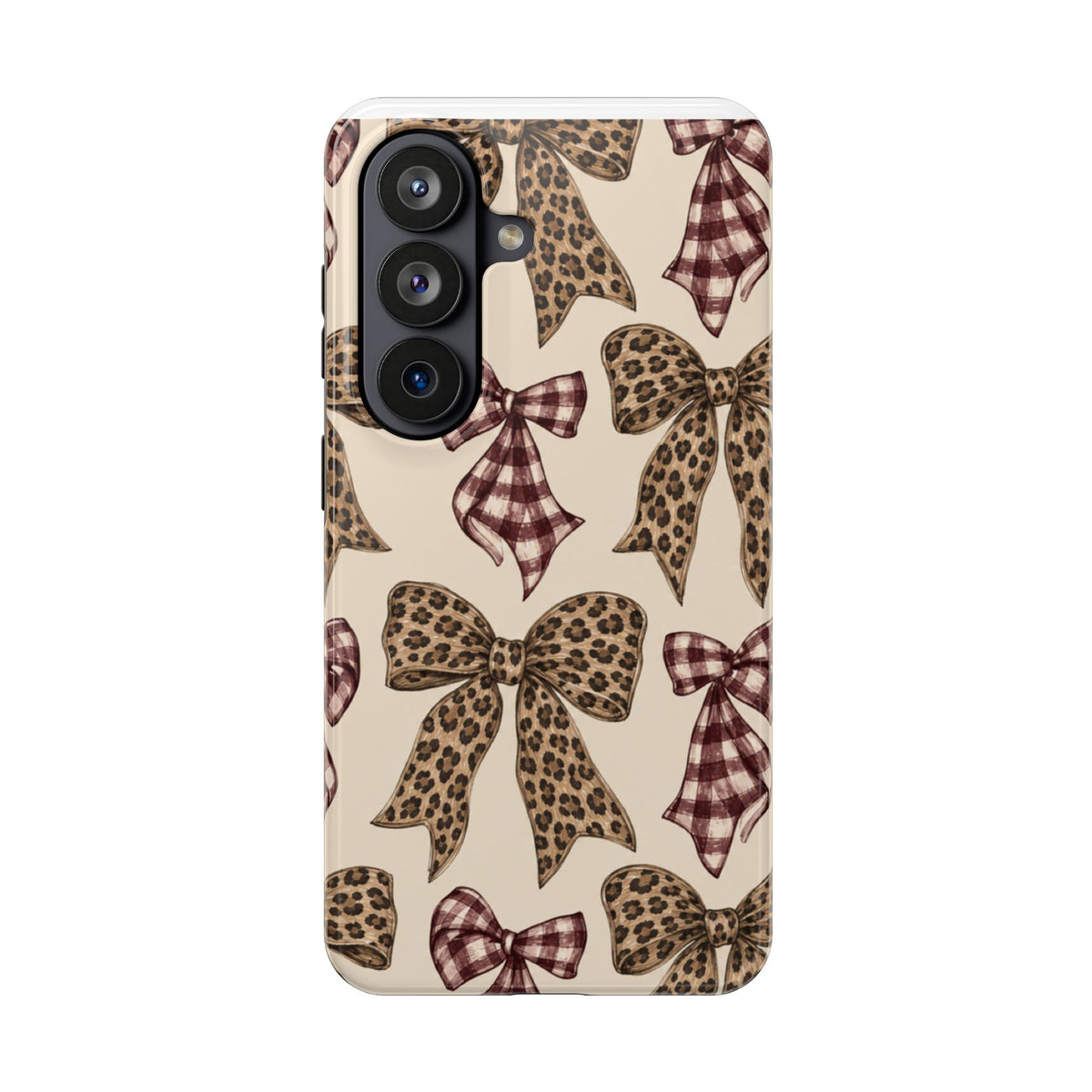 Leopard Bow Phone Case, Plaid Coquette iPhone Case, Neutral Tough Case