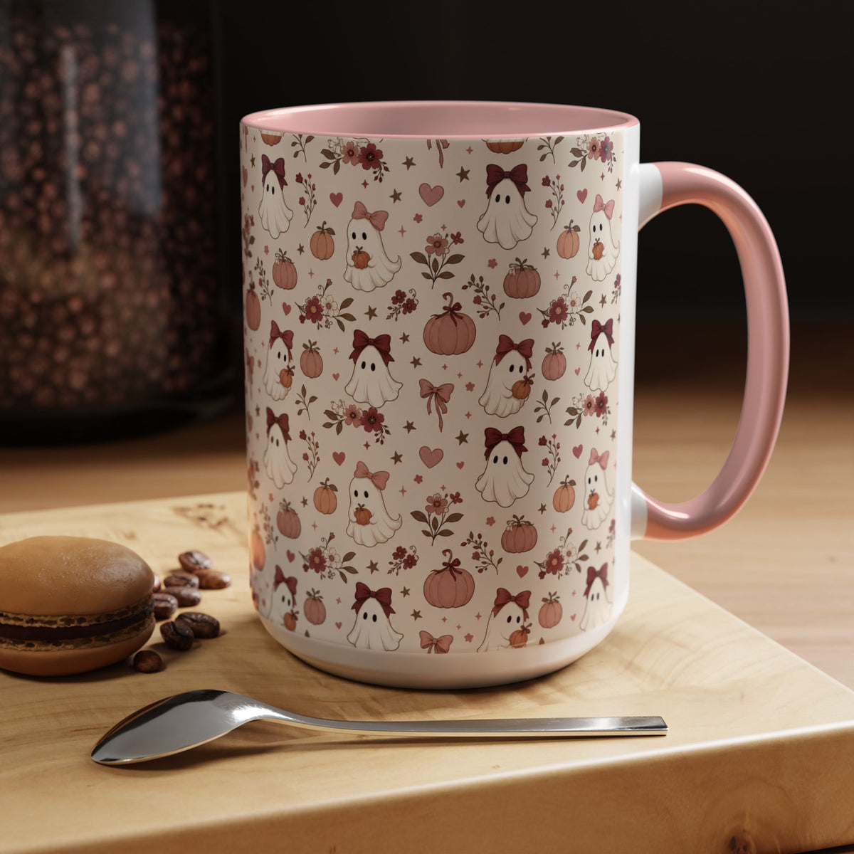 Cute Ghost & Pumpkin Mug – Coquette Fall Coffee Cup