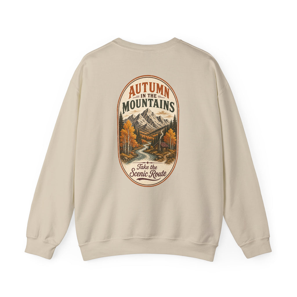 Autumn Mountain Sweatshirt – Vintage Fall Mountains Crewneck, Outdoorsy Back Print