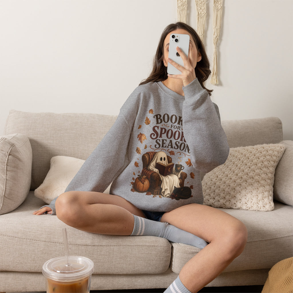 Booked for Spooky Season Sweatshirt, Cozy Ghost Fall Crewneck, Bookish Halloween Sweatshirt
