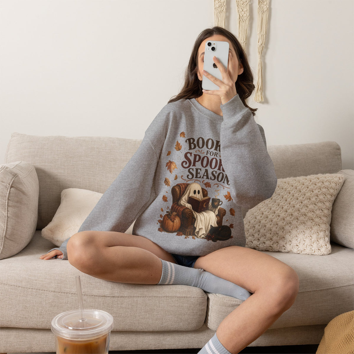 Booked for Spooky Season Sweatshirt, Cozy Ghost Fall Crewneck, Bookish Halloween Sweatshirt