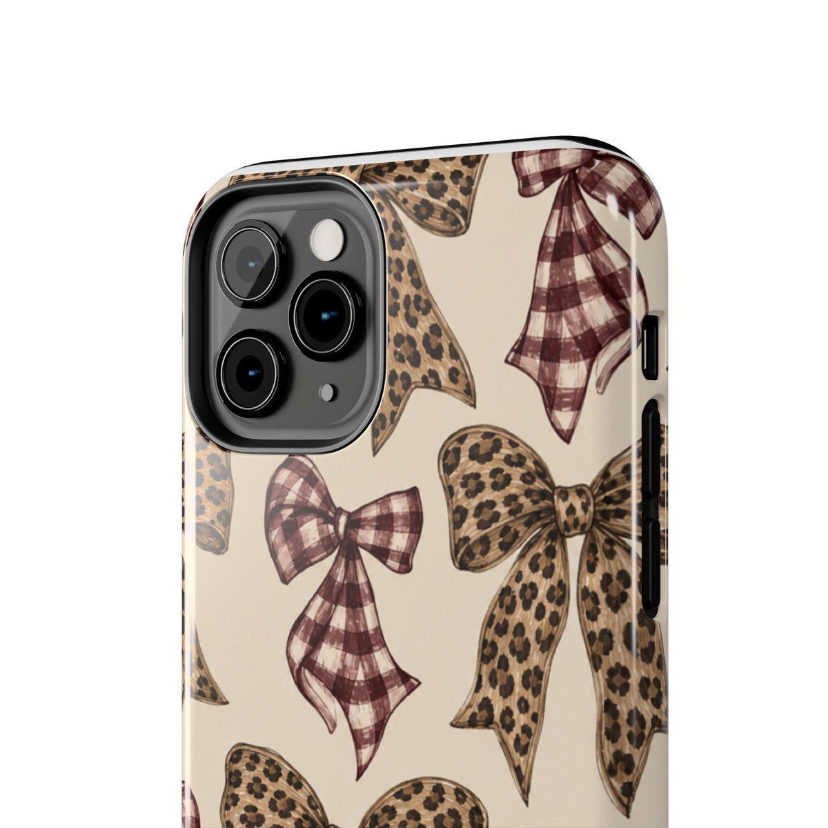Leopard Bow Phone Case, Plaid Coquette iPhone Case, Neutral Tough Case