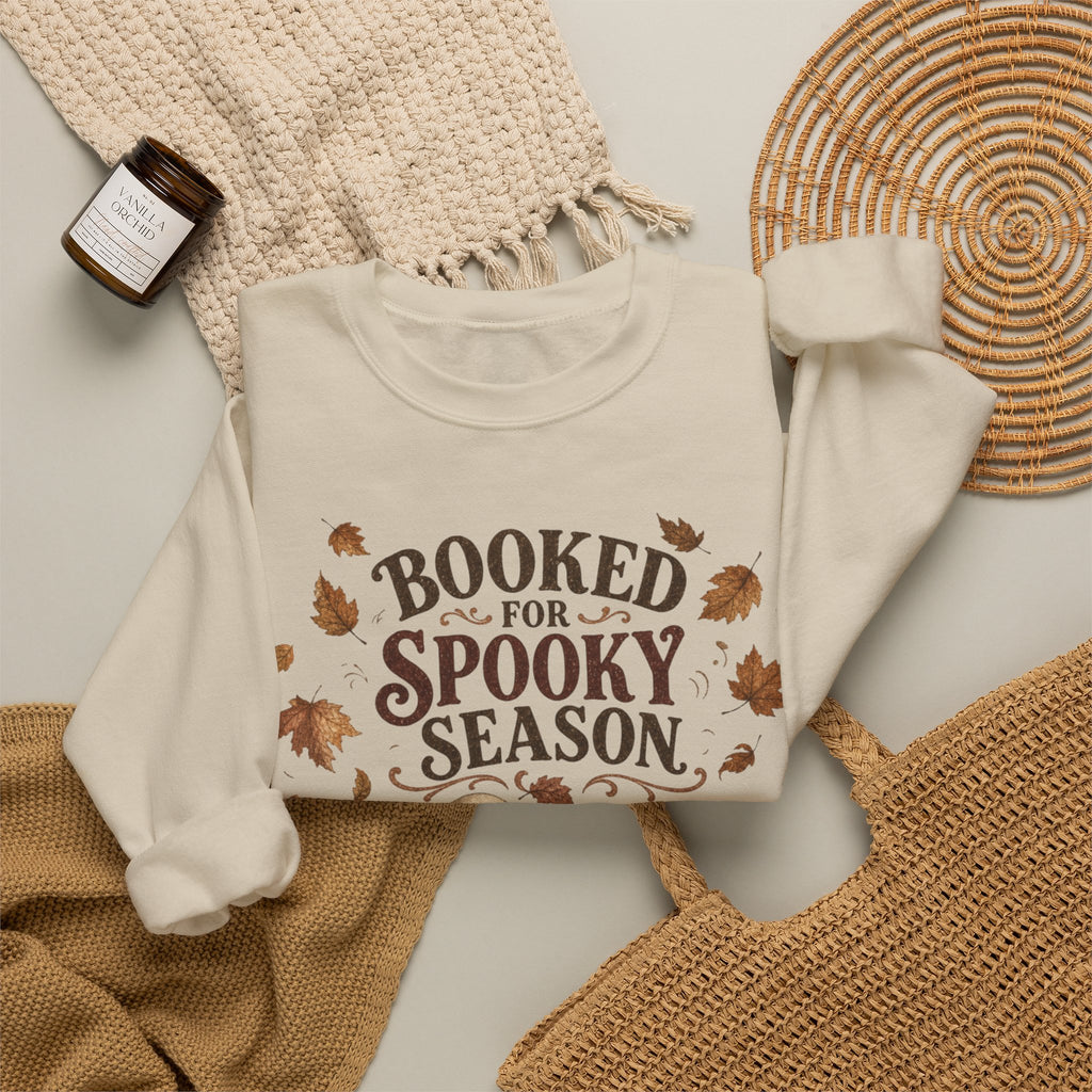 Booked for Spooky Season Sweatshirt, Cozy Ghost Fall Crewneck, Bookish Halloween Sweatshirt