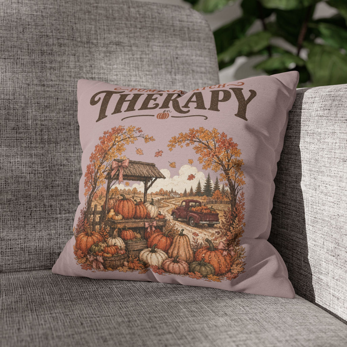 Pumpkin Patch Therapy Pillow Cover – Vintage Fall Farmhouse Decor